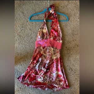 Red Paisley Halter Dress Satin S